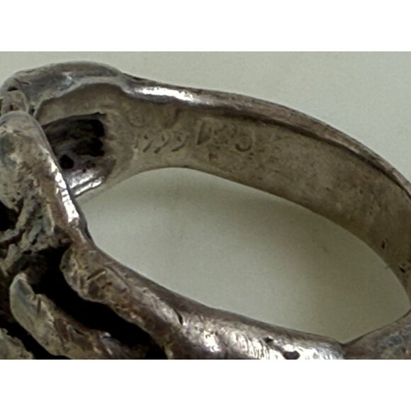 Vintage 90's Mens Sterling Silver Biker Ring Skull with hands Over Eyes Size 13 - Picture 15 of 16